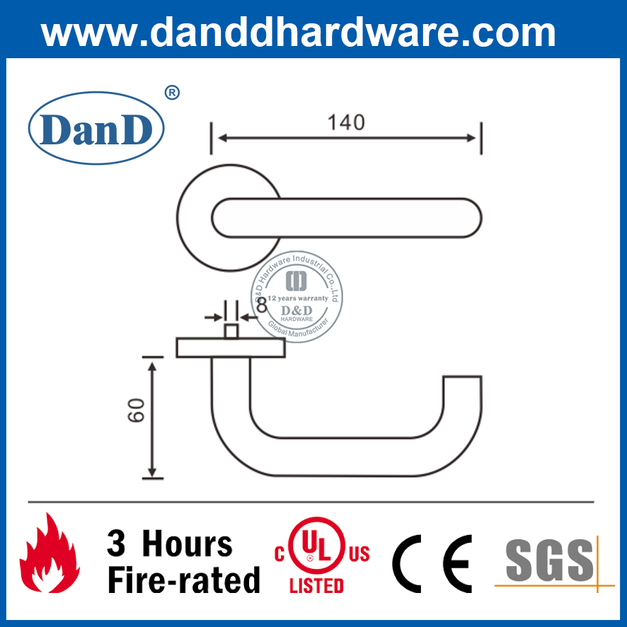 EN1906 SS304 Hollow Fire Rated Lever Door Handle For Office Wooden Door -DDTH001