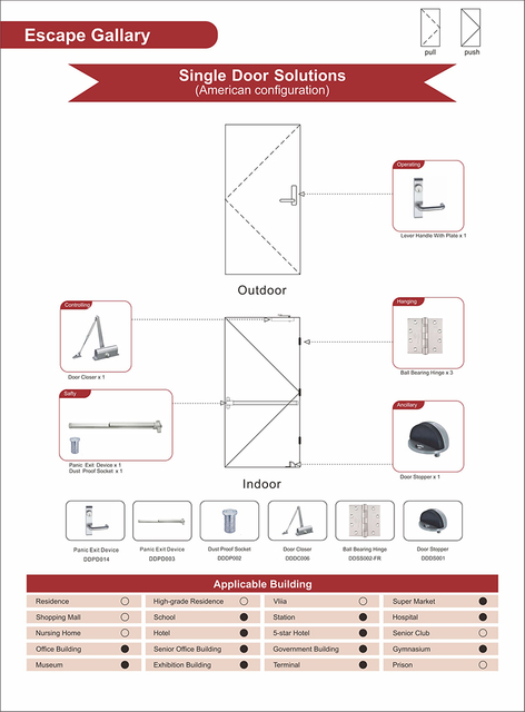 Escape Gallery Single Fire Rated Steel Door Ironmongery for Gymnasium