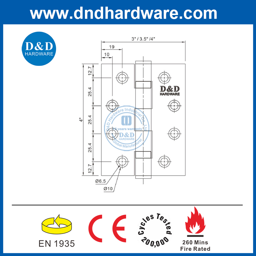 Heavy Duty CE Grade 13 fire rated stainless steel 316 ball bearing metal door hinge for metal wooden door-DDSS001-4x3.5x3