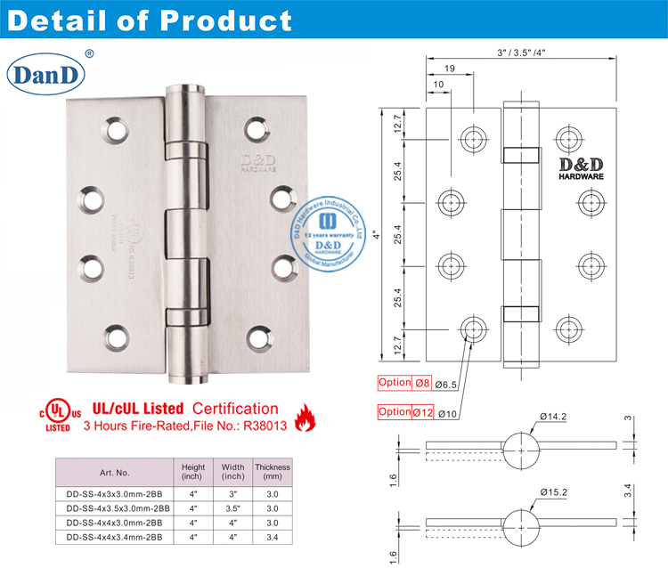 UL Listed Fire Door Hinge-D and D Hardware