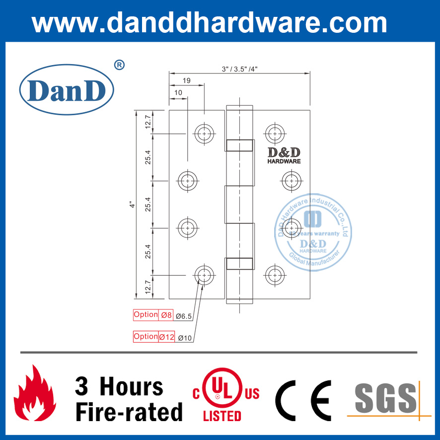 SS304 UL Listed Fire Proof Butt Hinge for Metal Door-DDSS001-FR-4X3X3