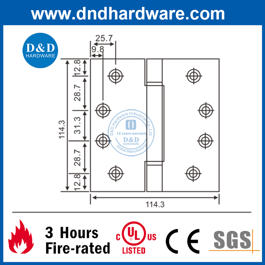 Stainless Steel 316 Spring Loaded Adjusting Door Hinge for Fire Door -DDSS033-4X4X3