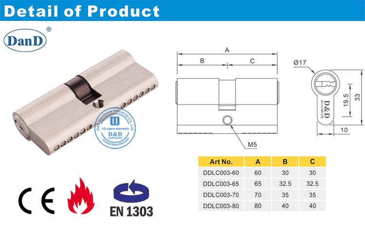 BS EN1303 Door Lock Cylinder-DDLC003-D&D Hardware